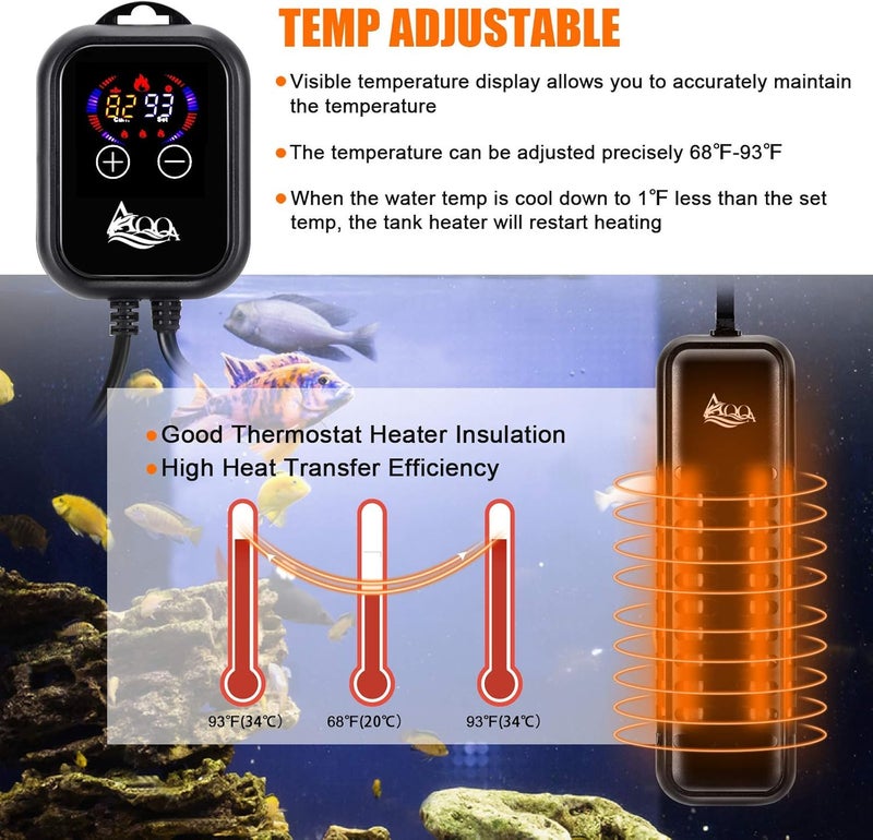 AQQA Aquarium Heater 800W for 80-220 Gallon Fish Tank Heater Submersible Betta Fish Heater for Aquarium Thermostat Heater for Freshwater and Saltwater (800W for 80-220 Gal) - Image 2